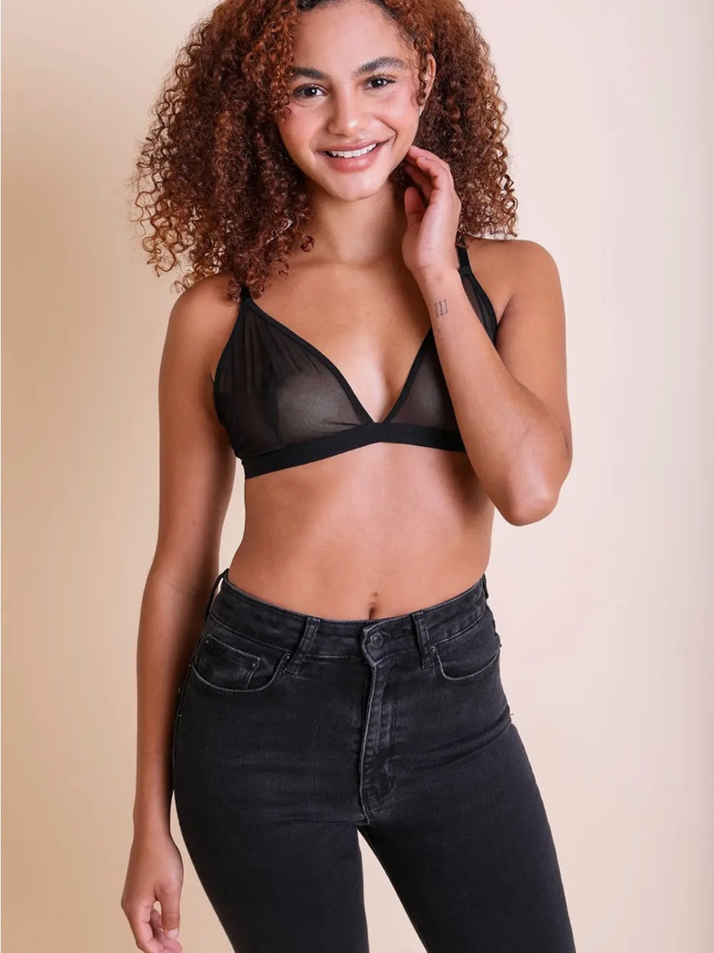 Sheer Black Triangle Bralette - Women Intimates